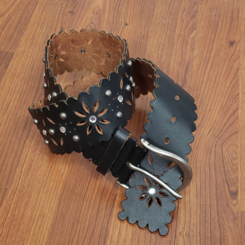 Express Leather Rhinestone/Stud Laser Cut Belt